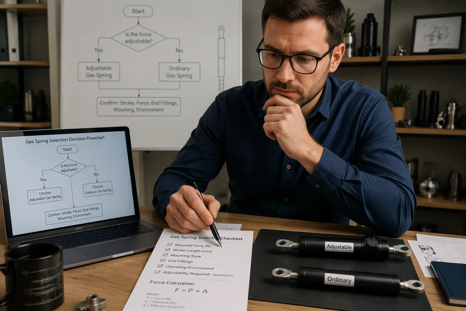 Decision flowchart for selecting custom gas struts from China manufacturer JUTENG