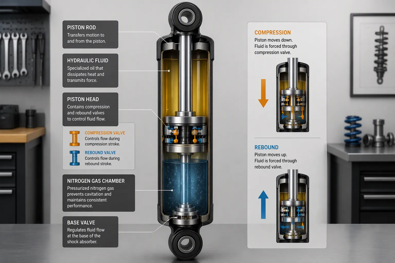 JUTENG gas filled strut and shock absorber working principle