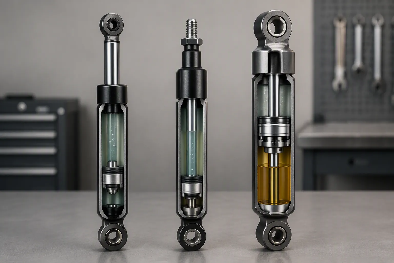 JUTENG comparison of gas filled strut, gas spring, and shock absorber