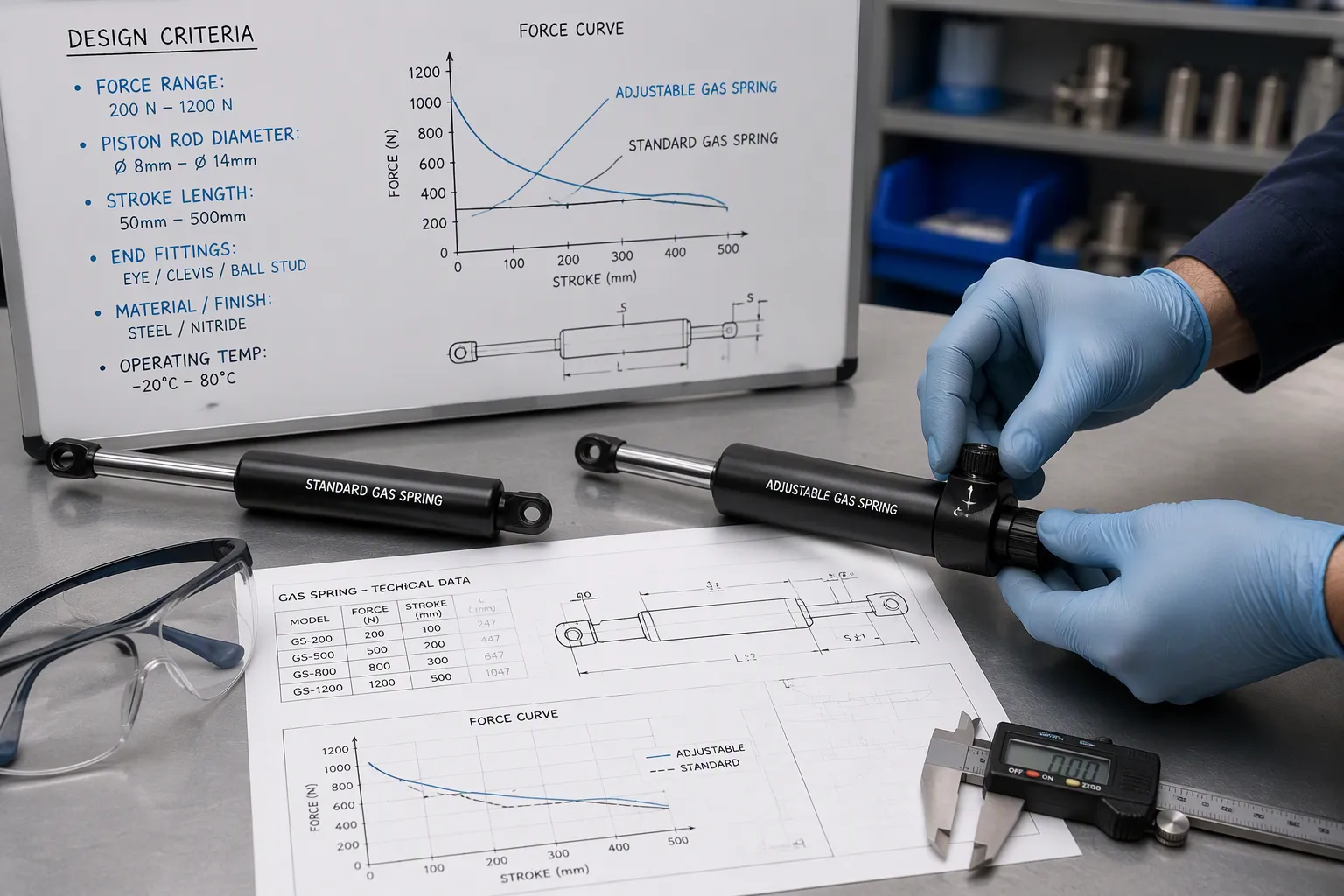 Gas spring force calculation and side load prevention guide by JUTENG