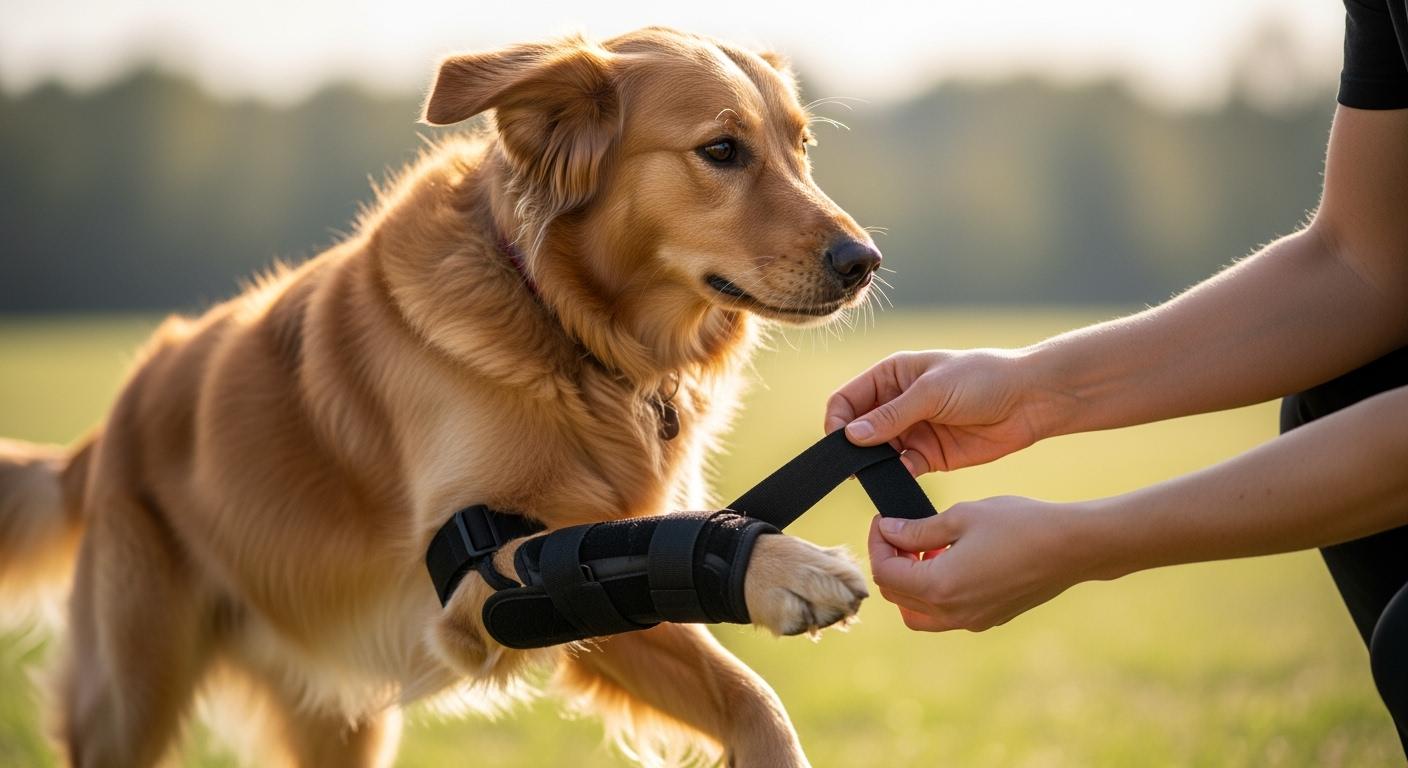 Dog wrist brace fit assessment on front leg