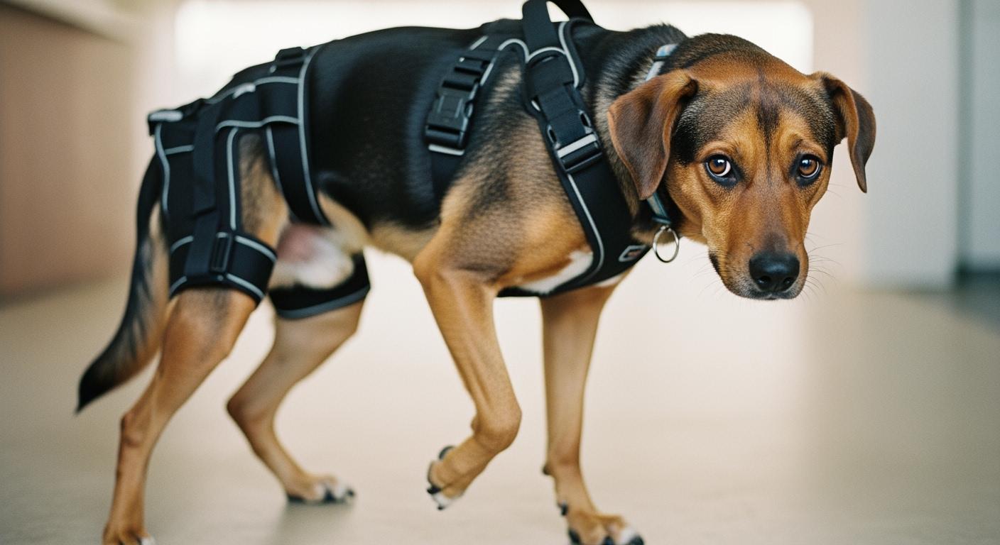 Rear support harness fit assessment on a standing dog