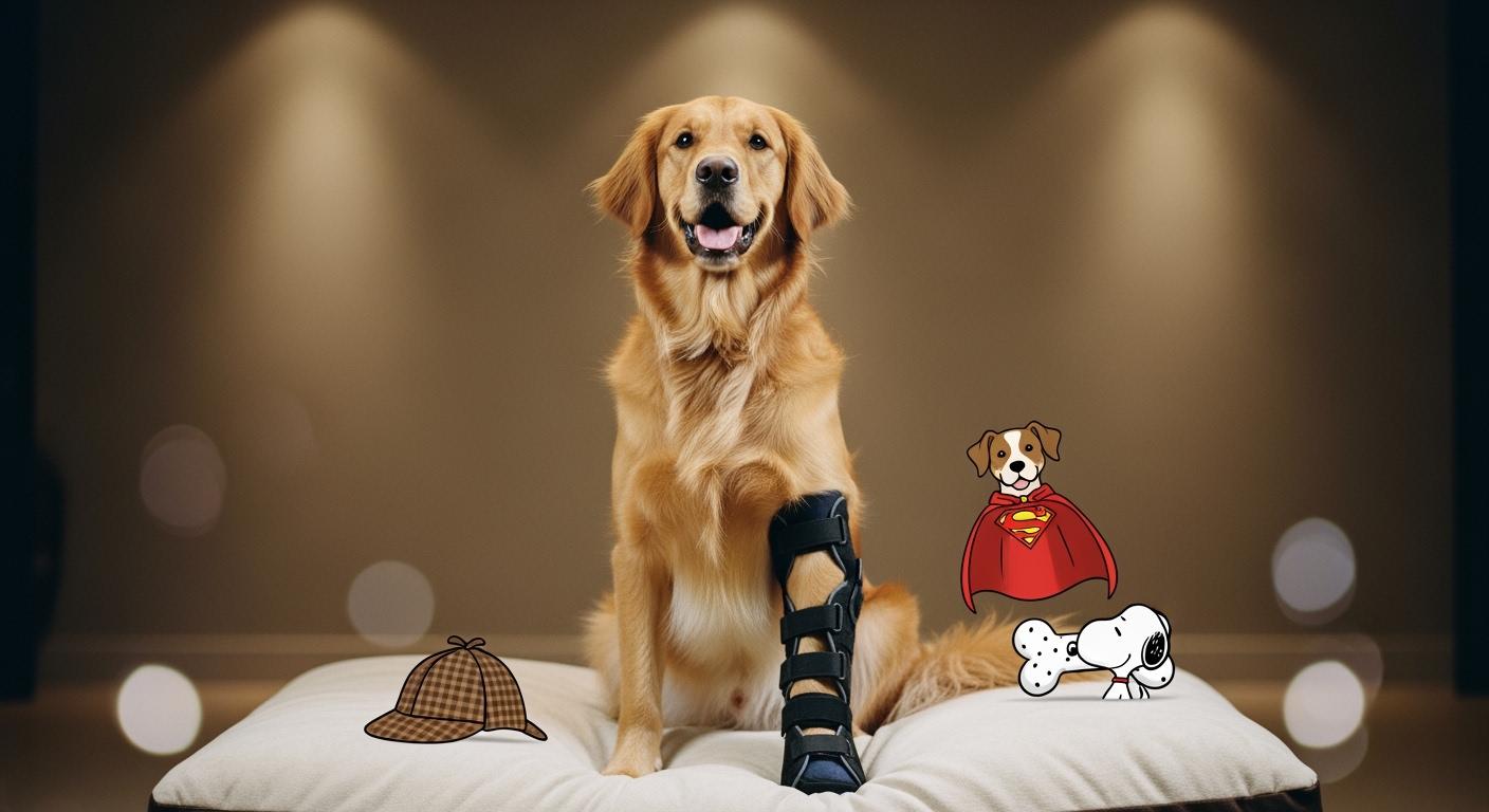 Small dog wearing a knee brace during outdoor activity