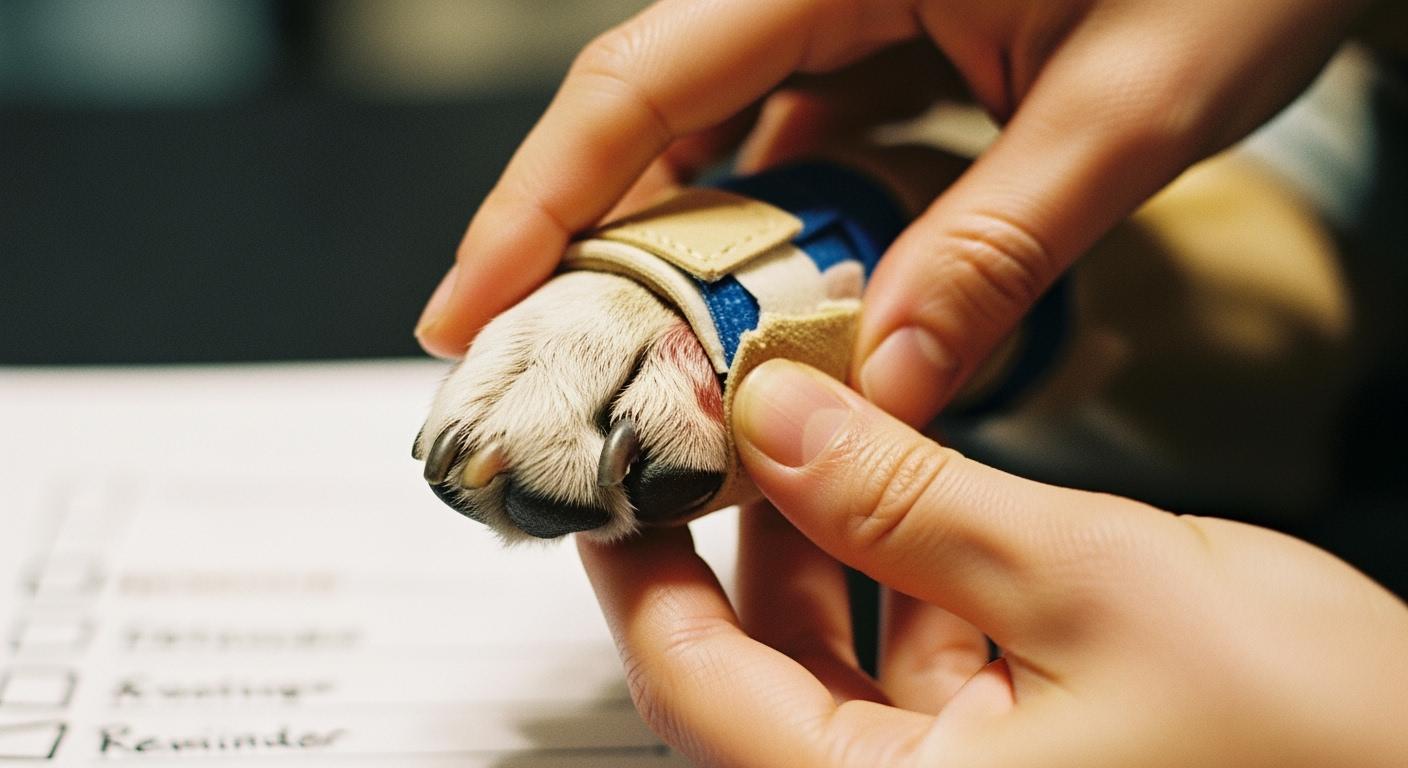Dog paw with brace between toes