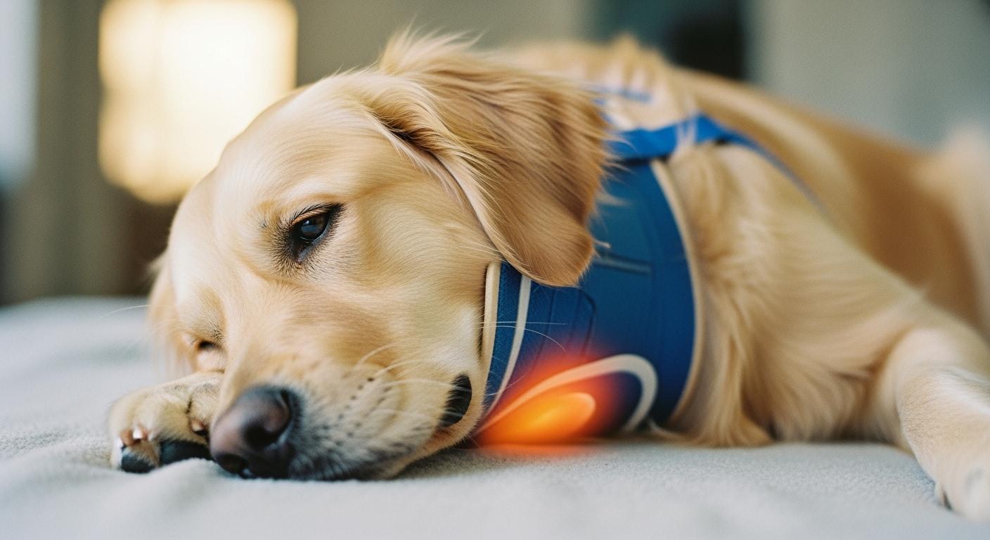 Dog wearing a neck brace while sitting
