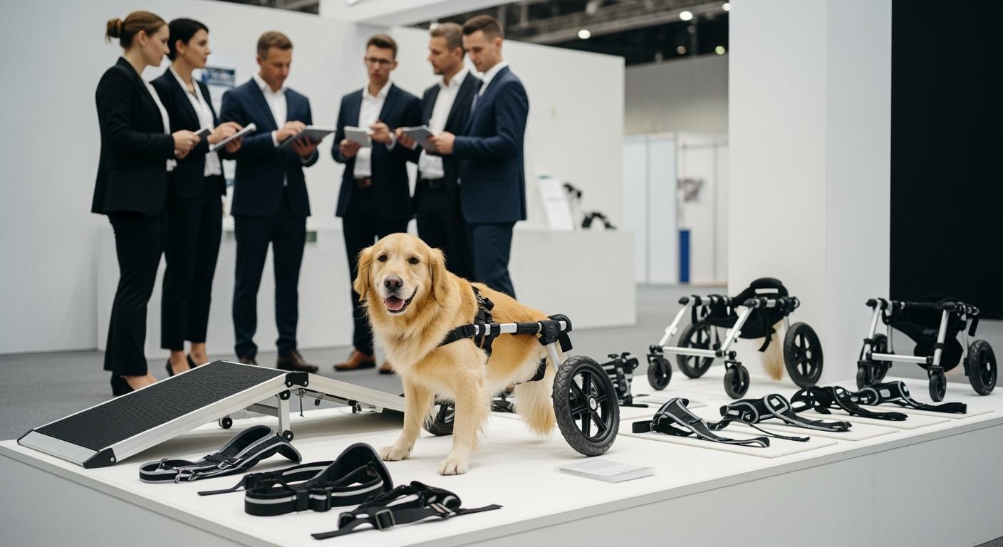 Dog with rear-leg mobility support during assisted standing
