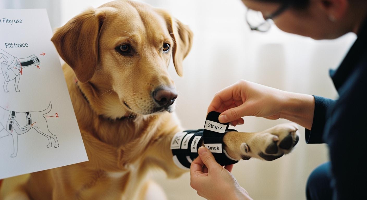 Dog leg brace positioned for stifle joint alignment check