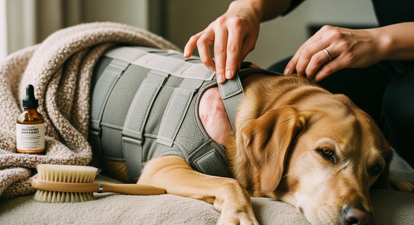 Redness check under dog back brace strap after IVDD surgery