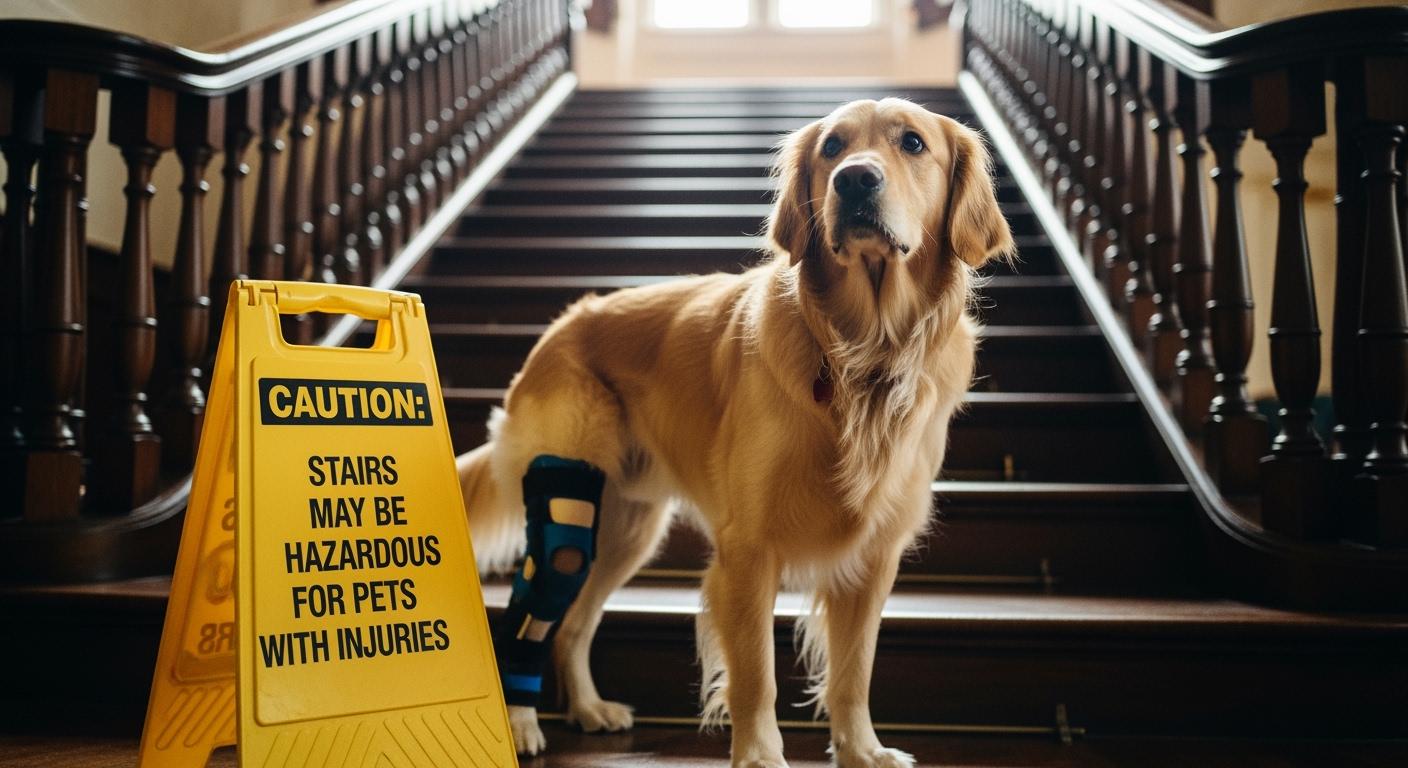 Dog knee brace hinge alignment check during stair movement