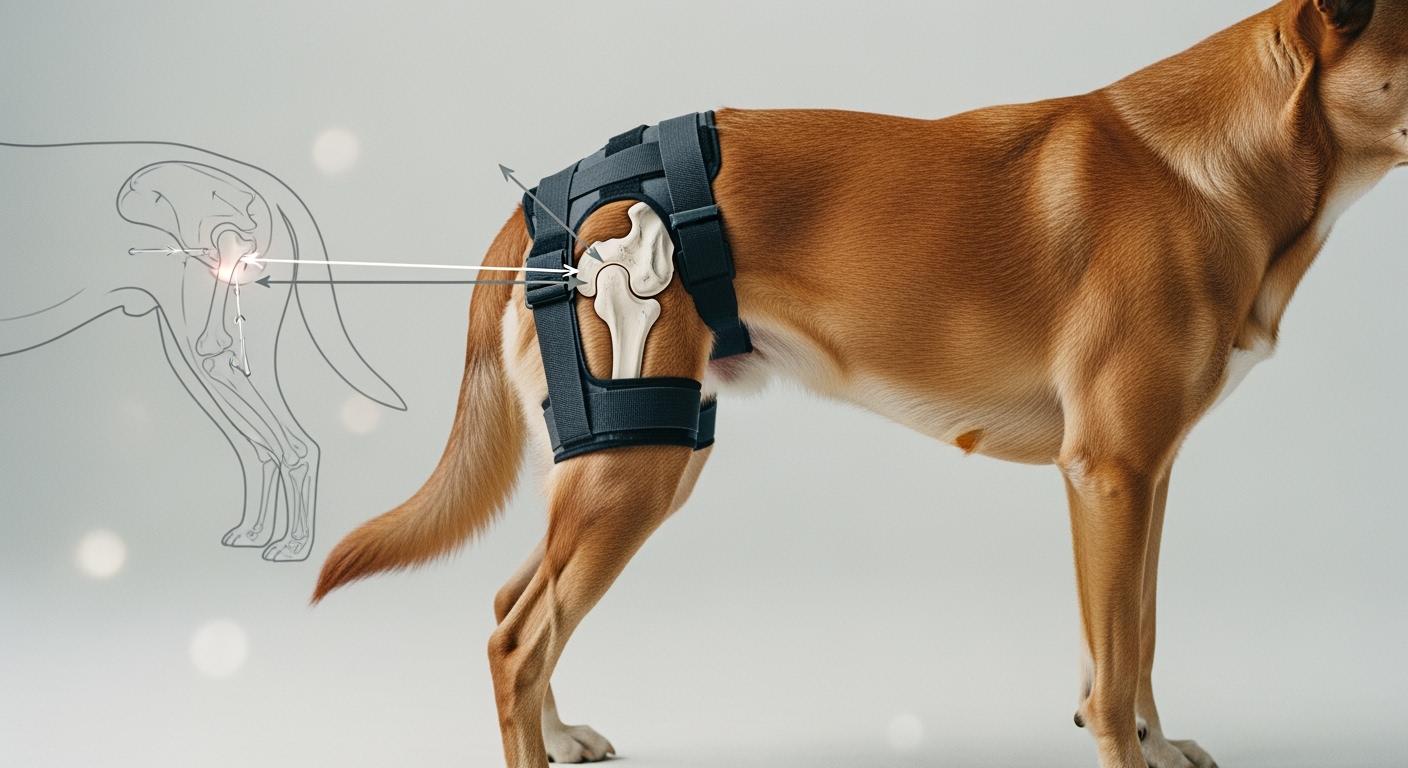 Dog with hip support brace for arthritis