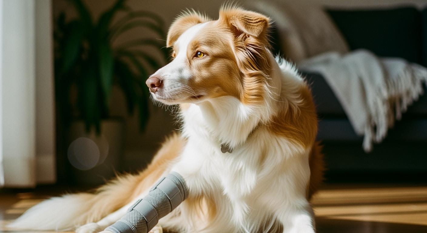 Hind leg recovery sleeve on a dog