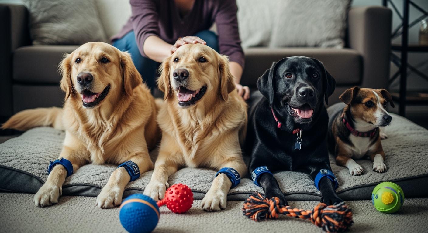 Dog wearing a knee brace during recovery from a CCL injury