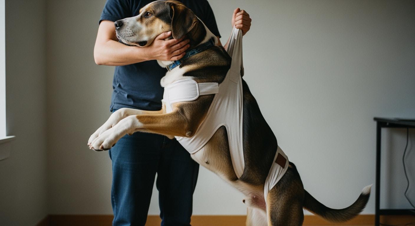 Large dog with deep chest and narrow waist standing on floor