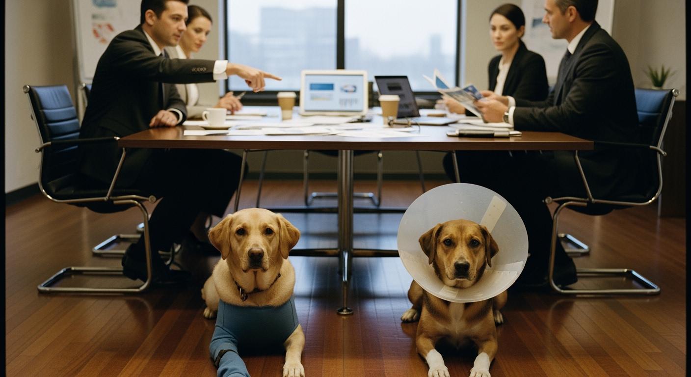 Dog wearing a recovery sleeve for post-operative limb protection