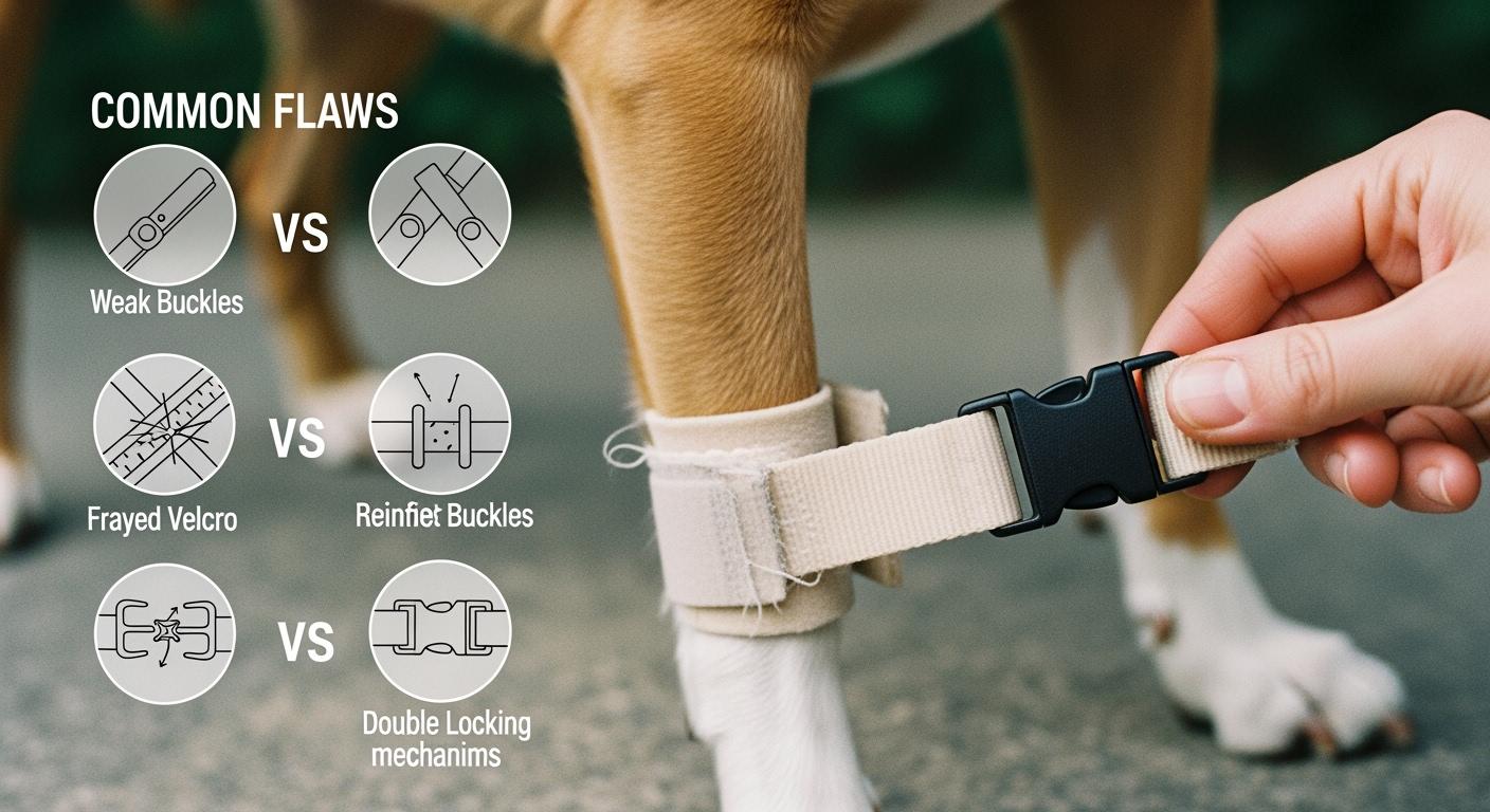 Dog wearing a leg brace during a walk