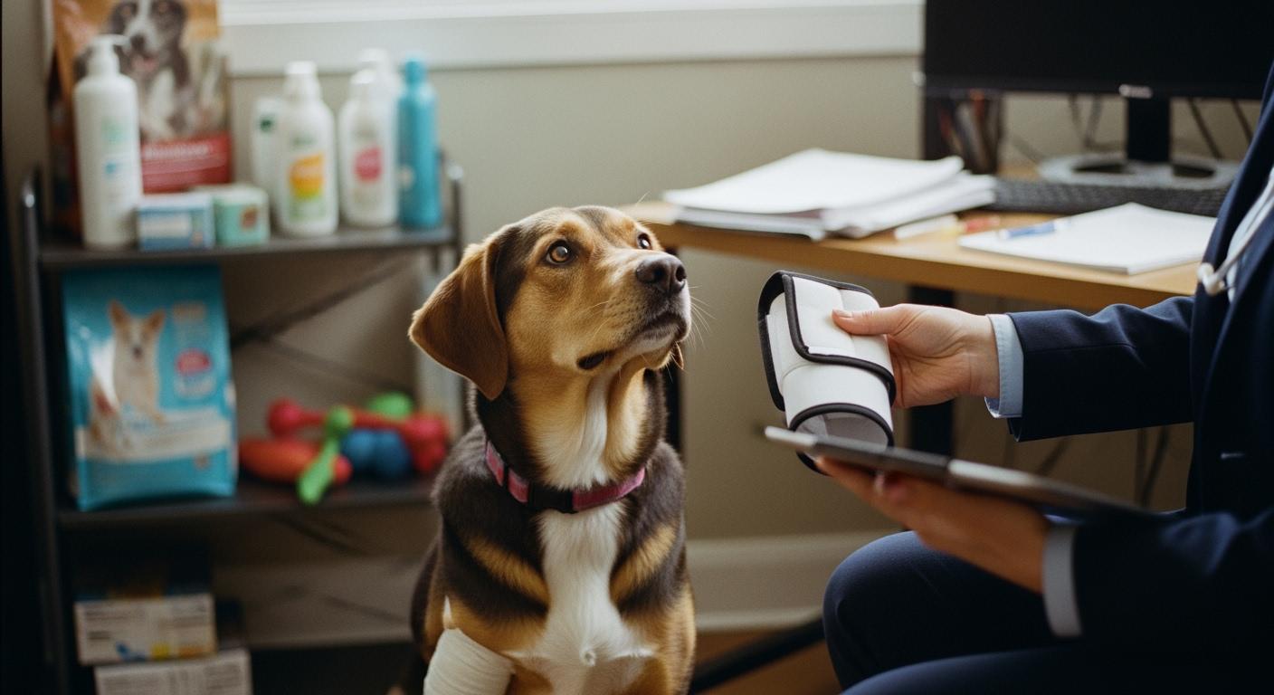 Dog wearing a protective recovery suit for post-surgical wound coverage