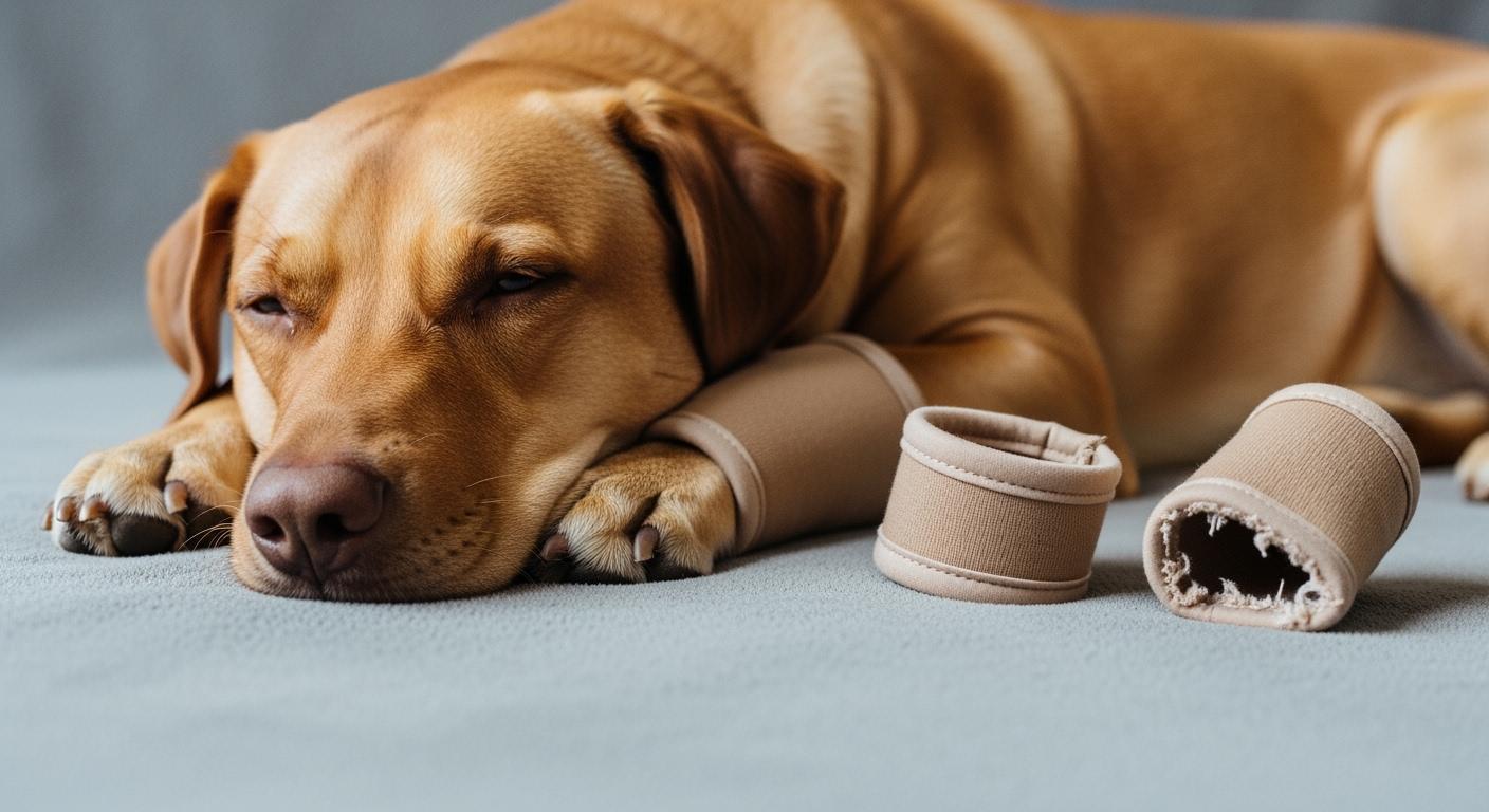 Dog lying down with an elbow callus cover