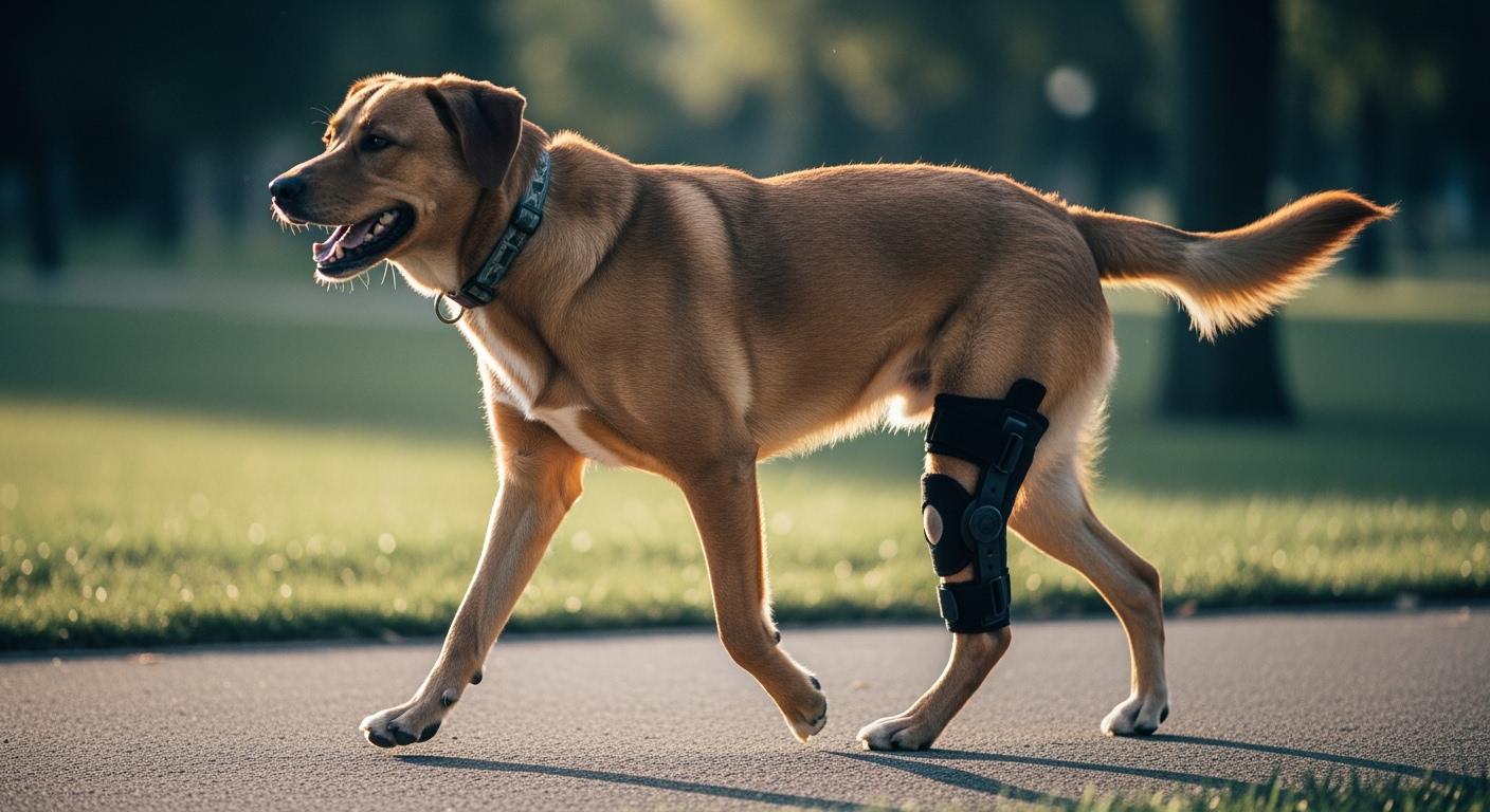 Dog knee brace with side stabilizer panels for luxating patella lateral support