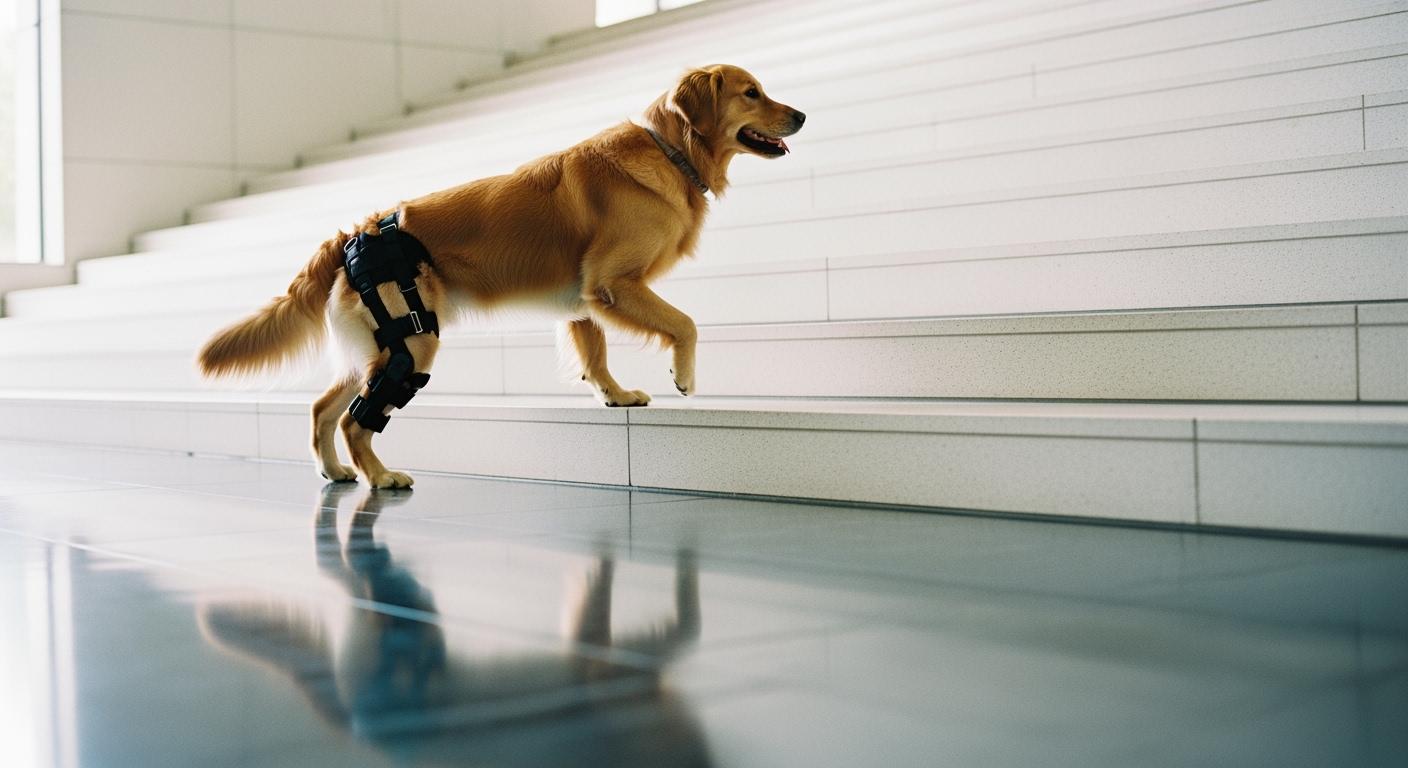 Stifle brace fit check during movement on a dog