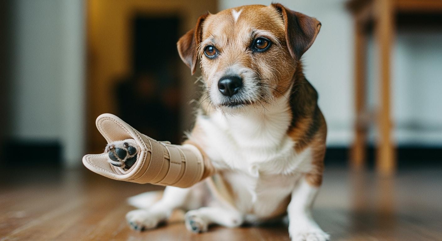 Small dog front leg showing narrow carpal area between elbow and wrist