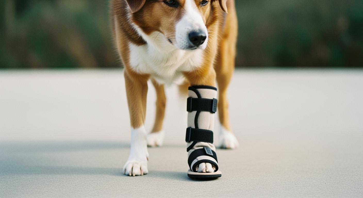 Dog knuckling paw with toes folded under during a walk