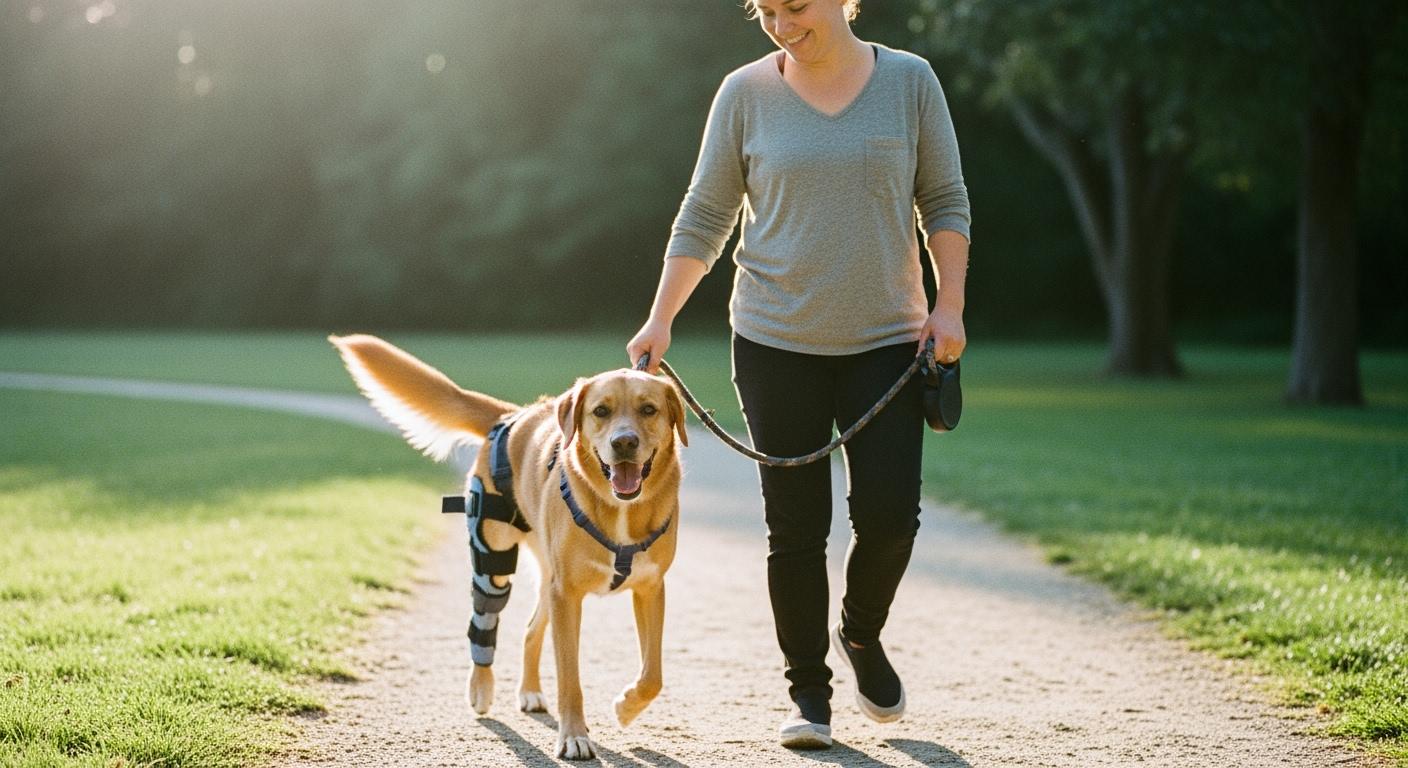 Dog hip support brace showing pelvic coverage and thigh strap placement