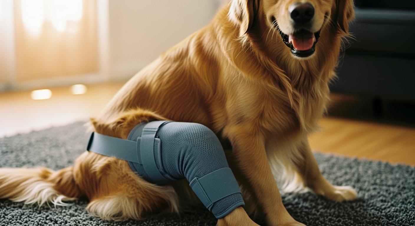 Dog knee showing area behind the stifle joint where brace pressure concentrates