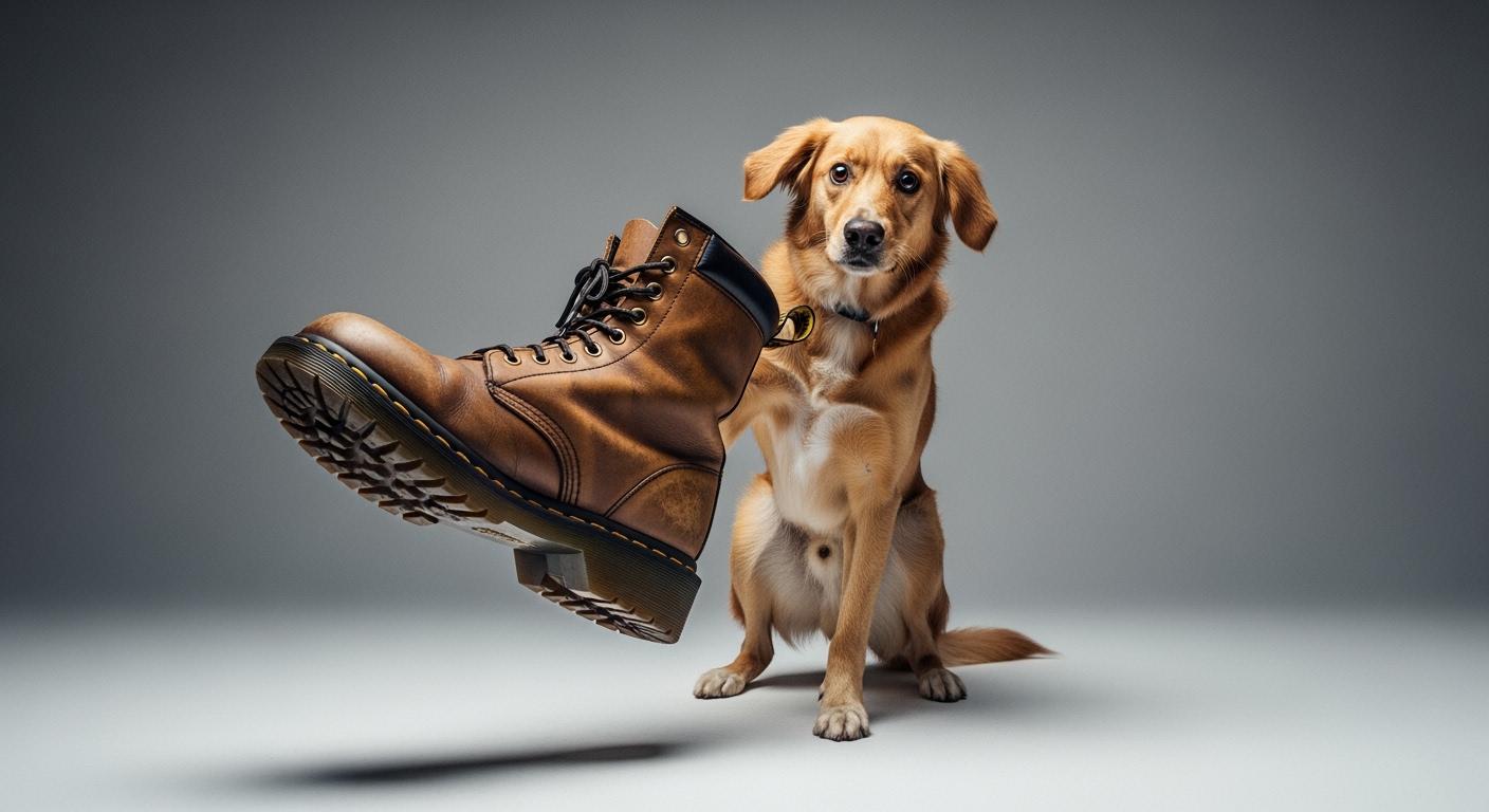 Dog wearing a no-knuckling boot on a rear paw during a walk test