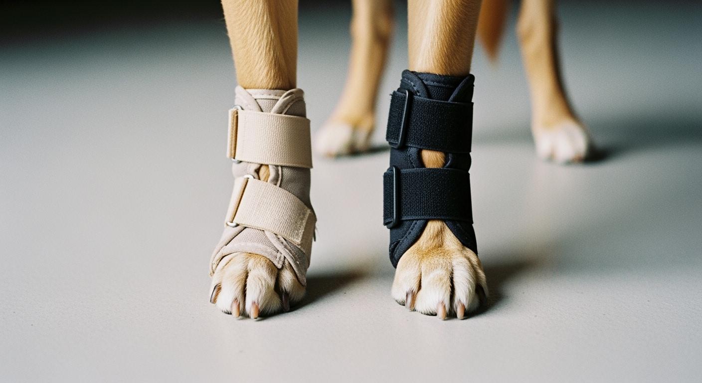 Dog carpal brace positioning check on front leg