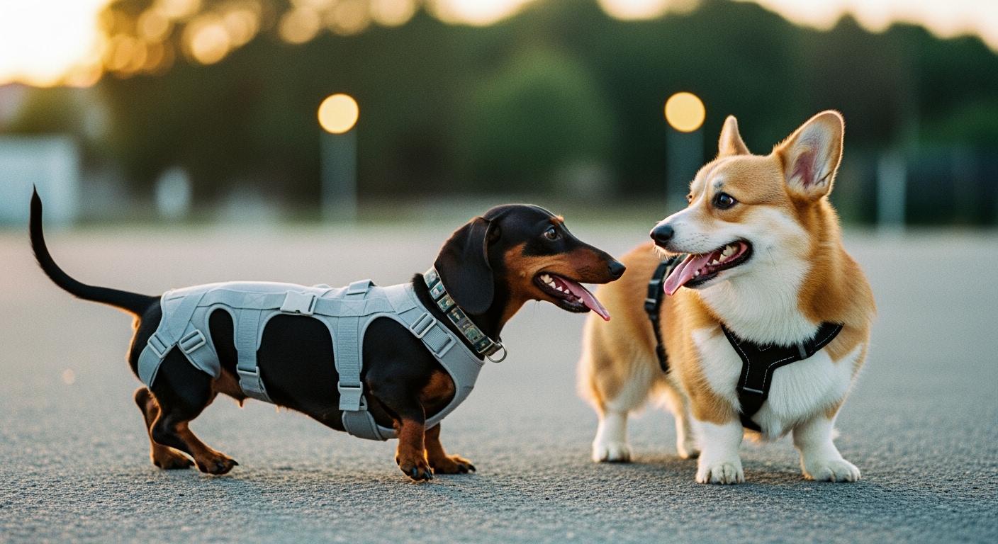 Dog back brace support panel alignment check on a long-backed breed