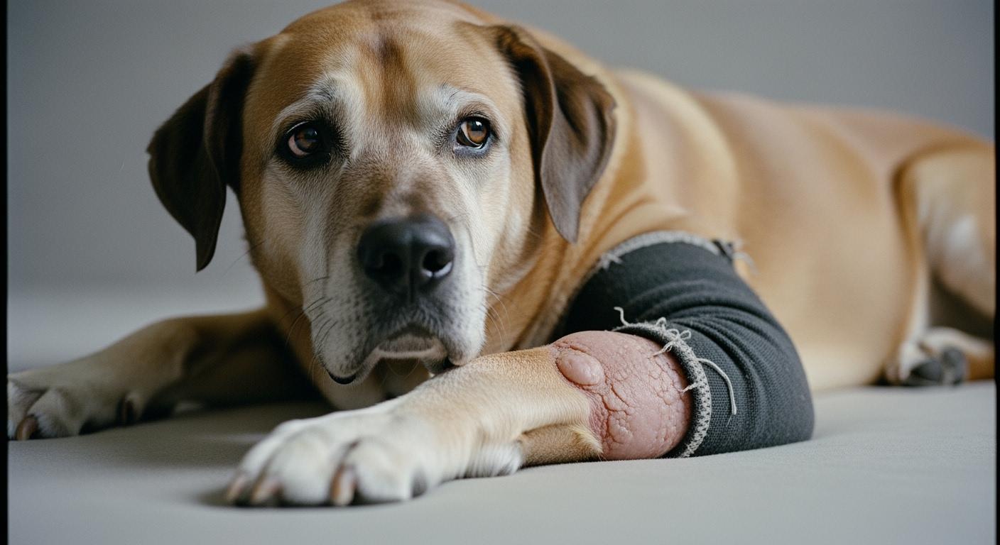 Dog with elbow callus protector showing sleeve positioning