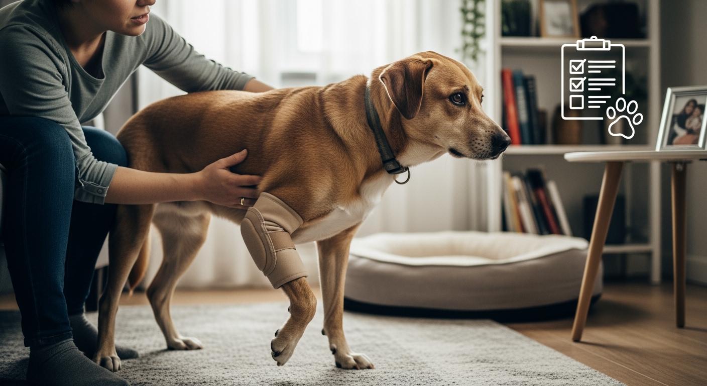 Dog wearing an elbow pad during a walk