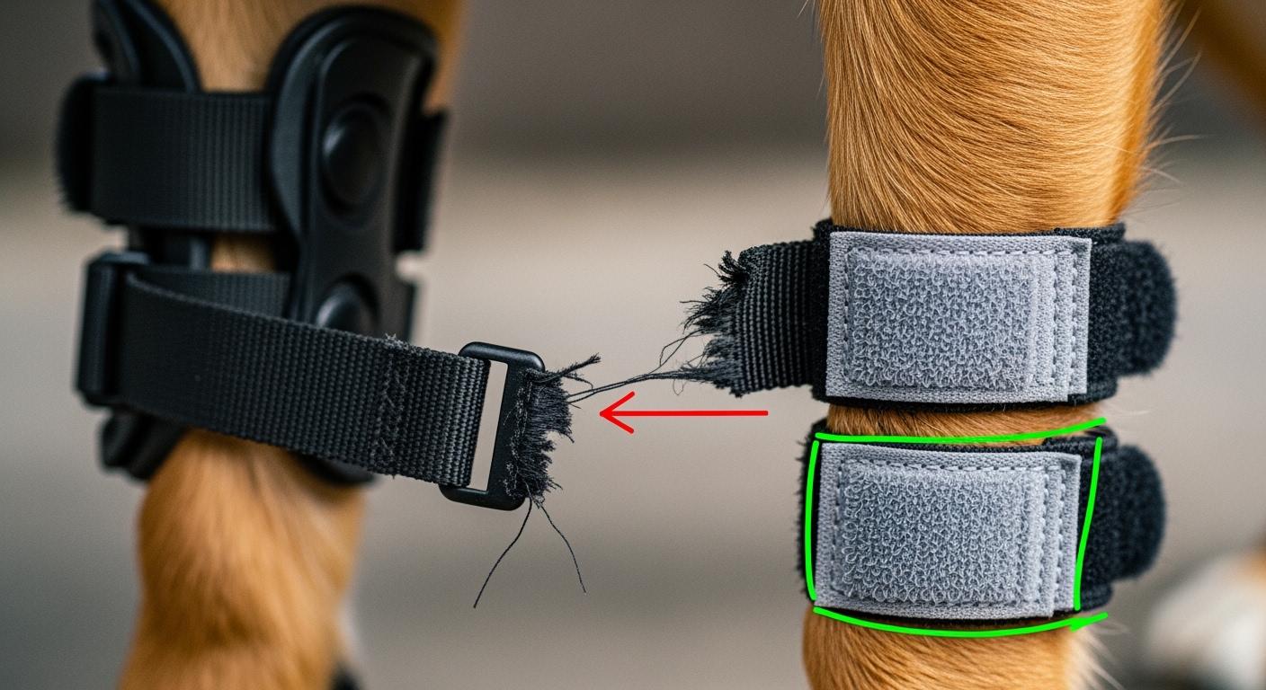 Dog wearing a leg brace during movement assessment