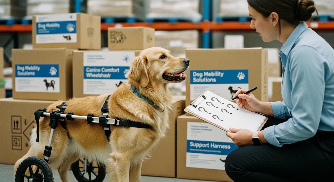 Dog wearing a mobility support harness during assisted walking
