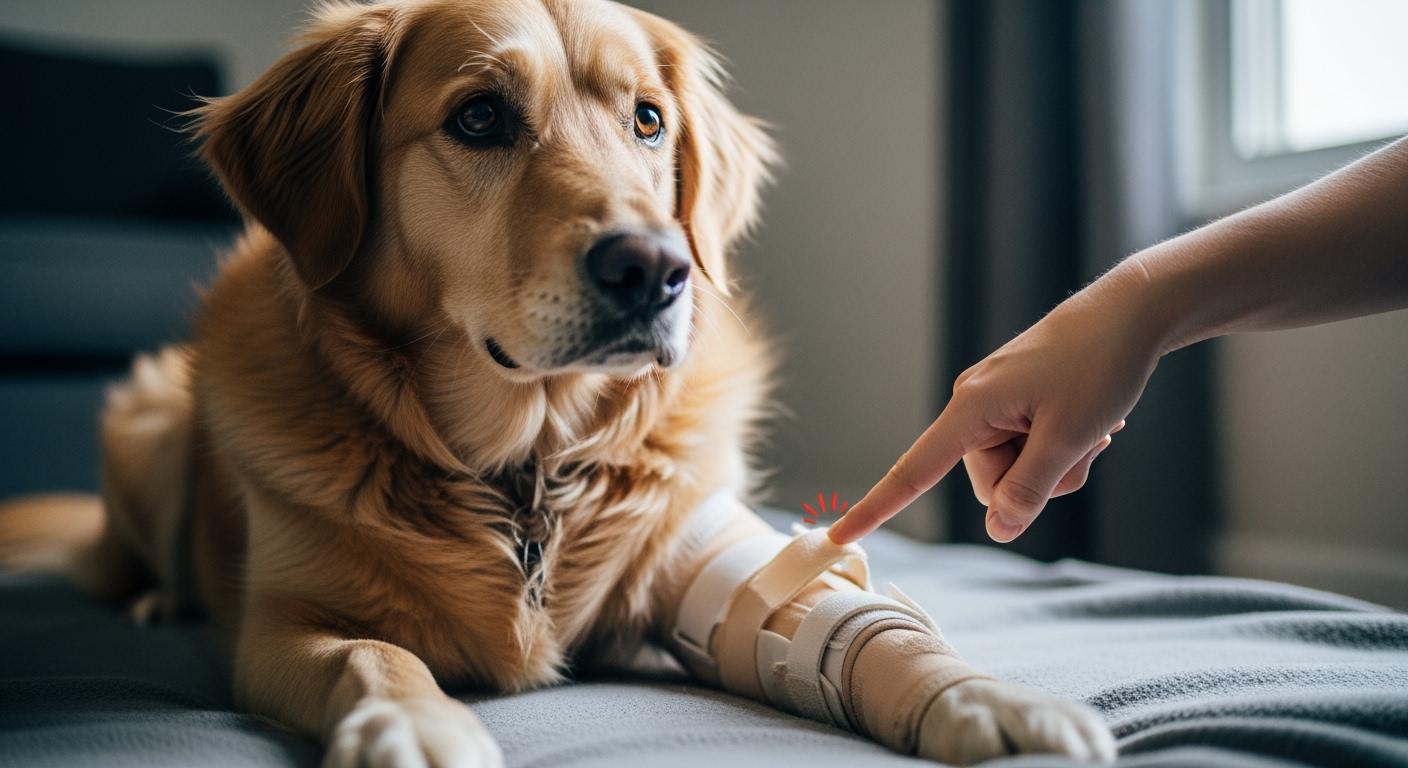 Dog elbow brace fit assessment showing sleeve position relative to joint