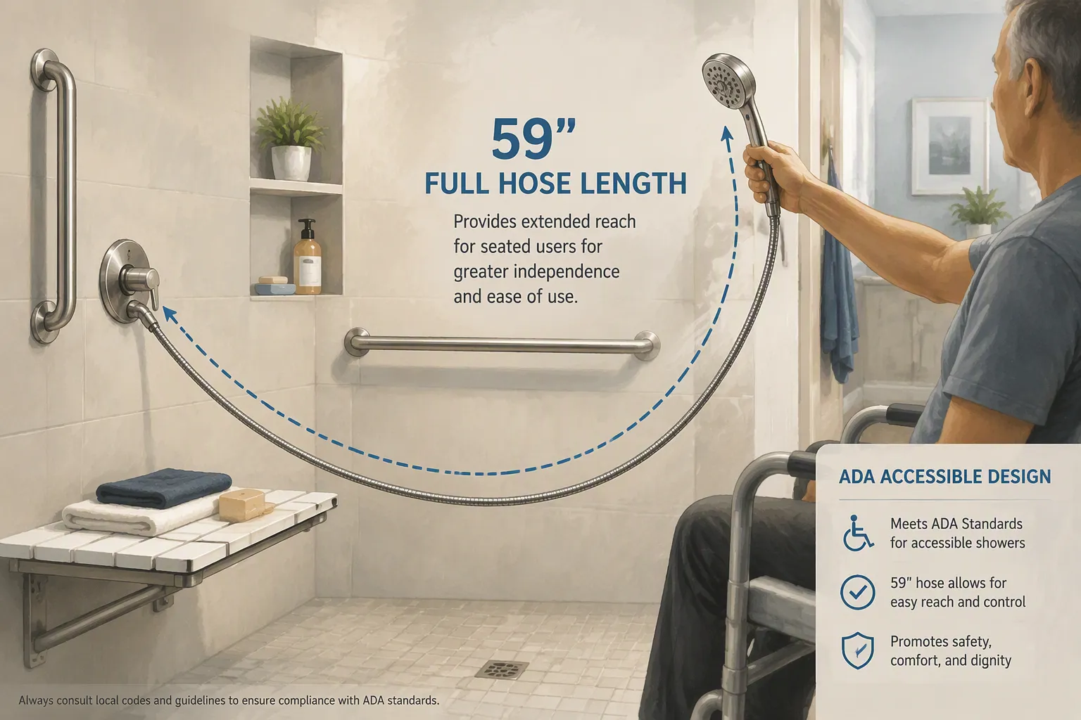 Hand Held Shower Spray Hose: Minimum Length and ADA Shower Requirements