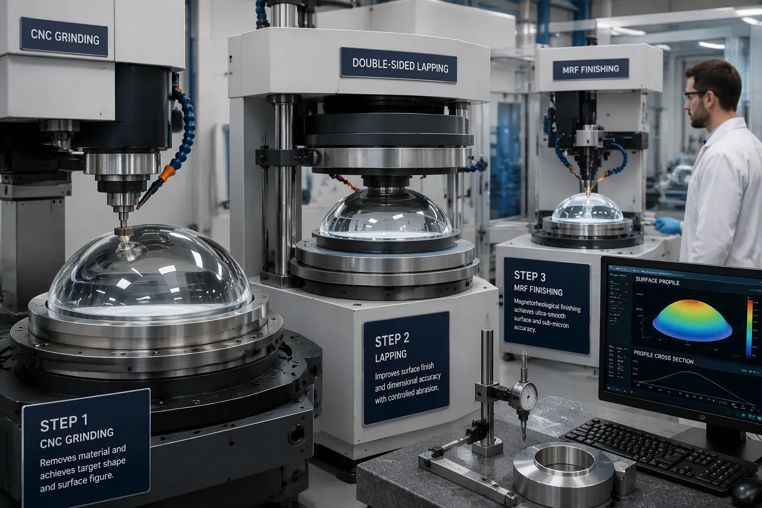 Step 4: Grinding and Polishing in Optical Dome Manufacturing