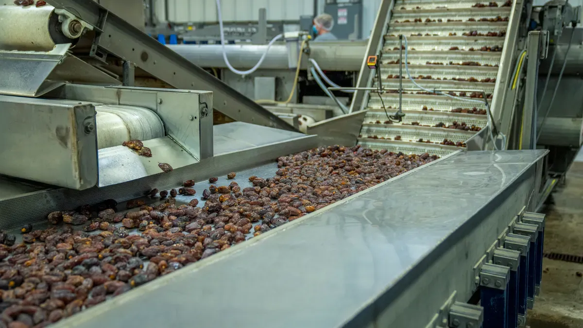 Apron conveyor carrying bulk material in an industrial processing plant