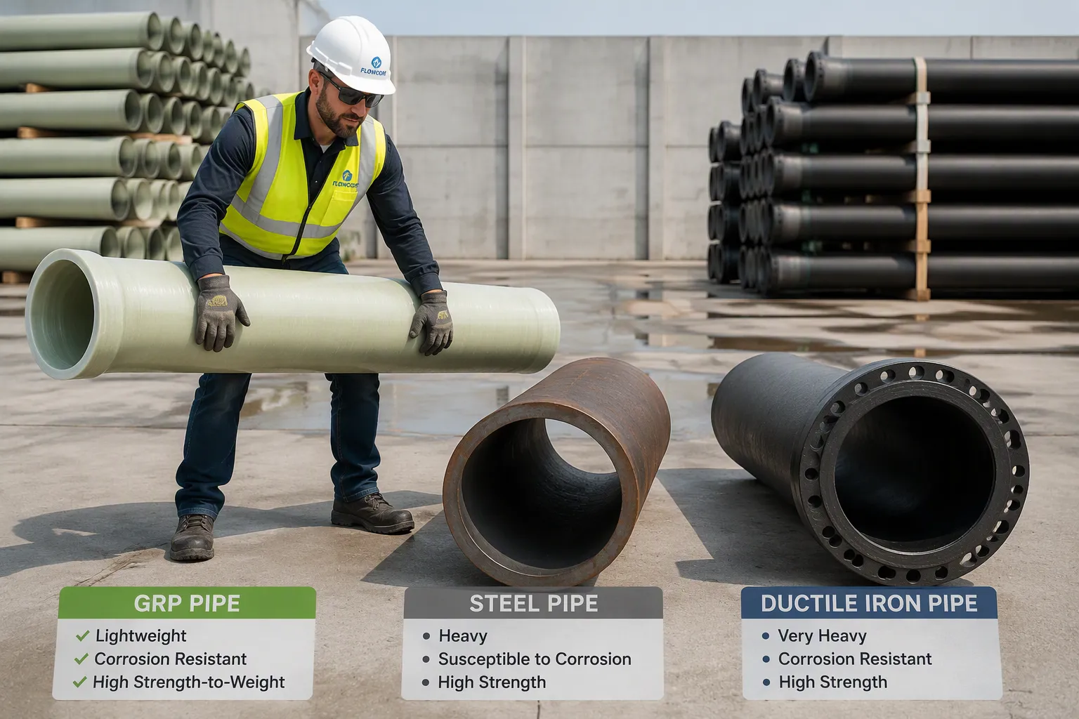 Comparison of GRP pipe performance against steel, ductile iron, PVC and HDPE