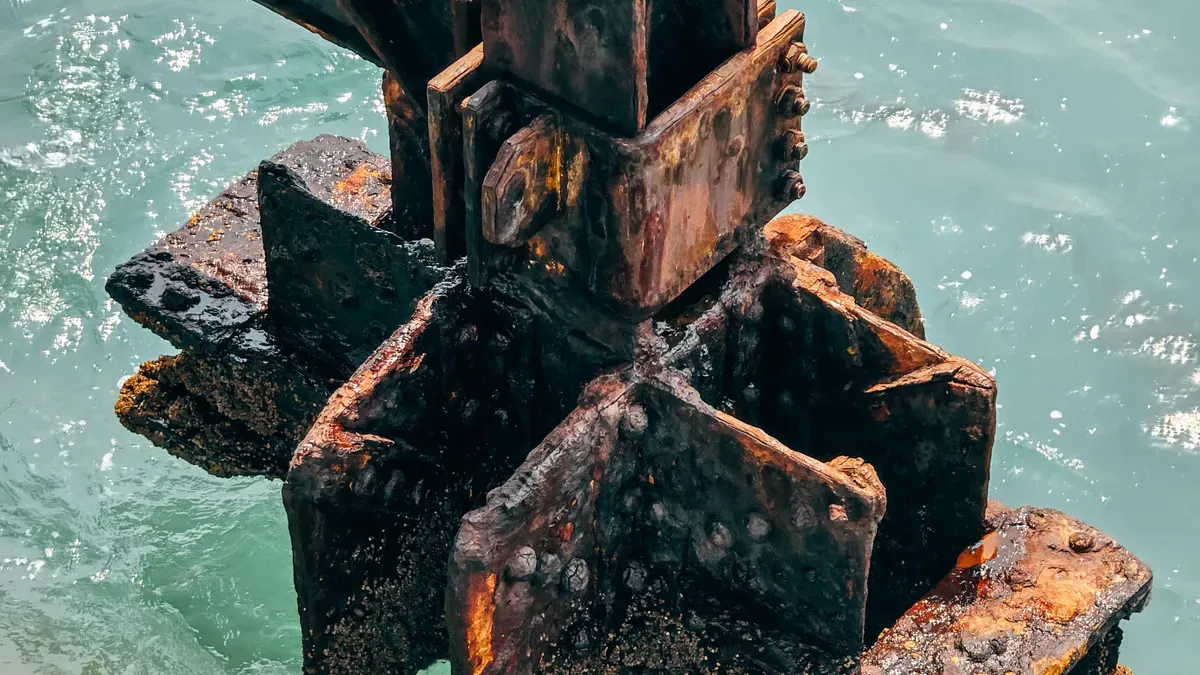 Corroding steel piling in marine water