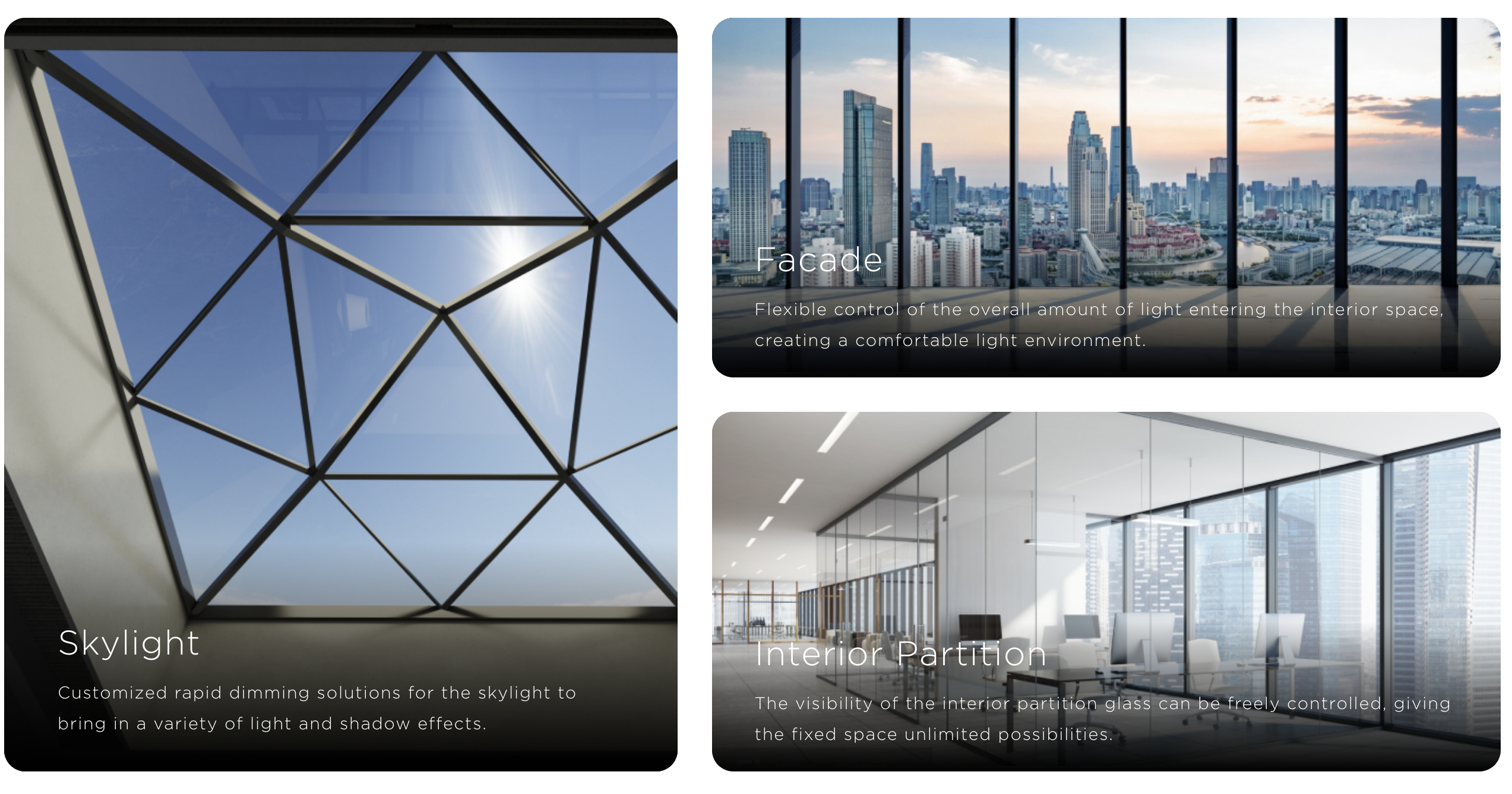 smart glasses application in architecture - skylight, facade, interior partition