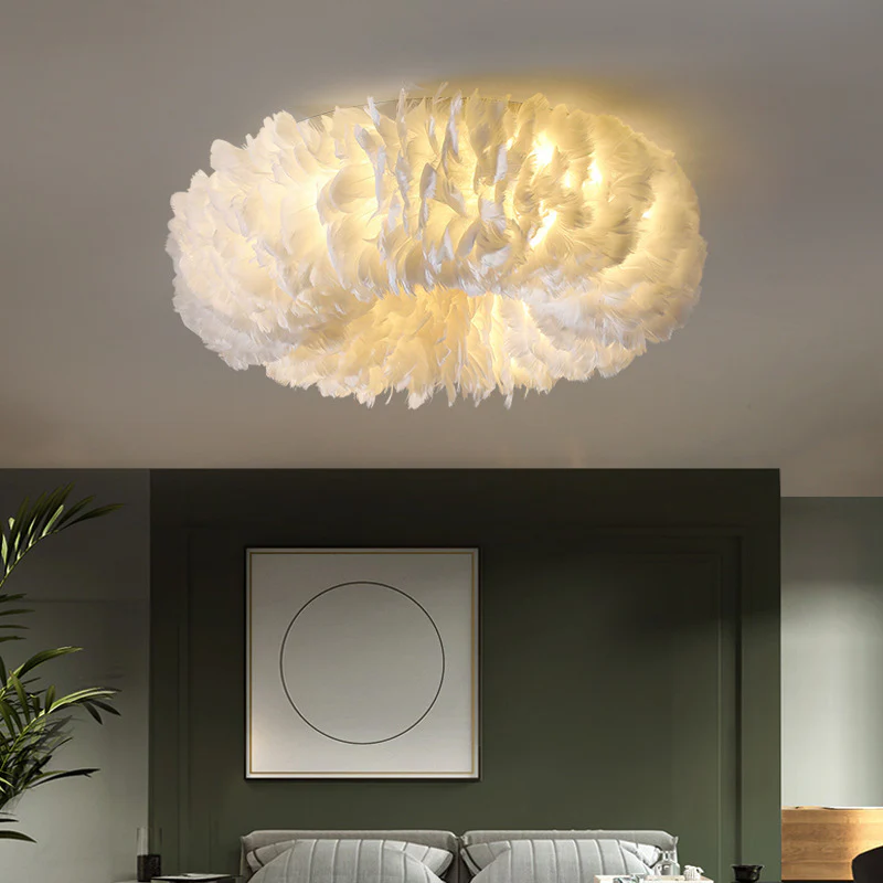 Nordic Deckenleuchte Federn Grau Schlafzimmer