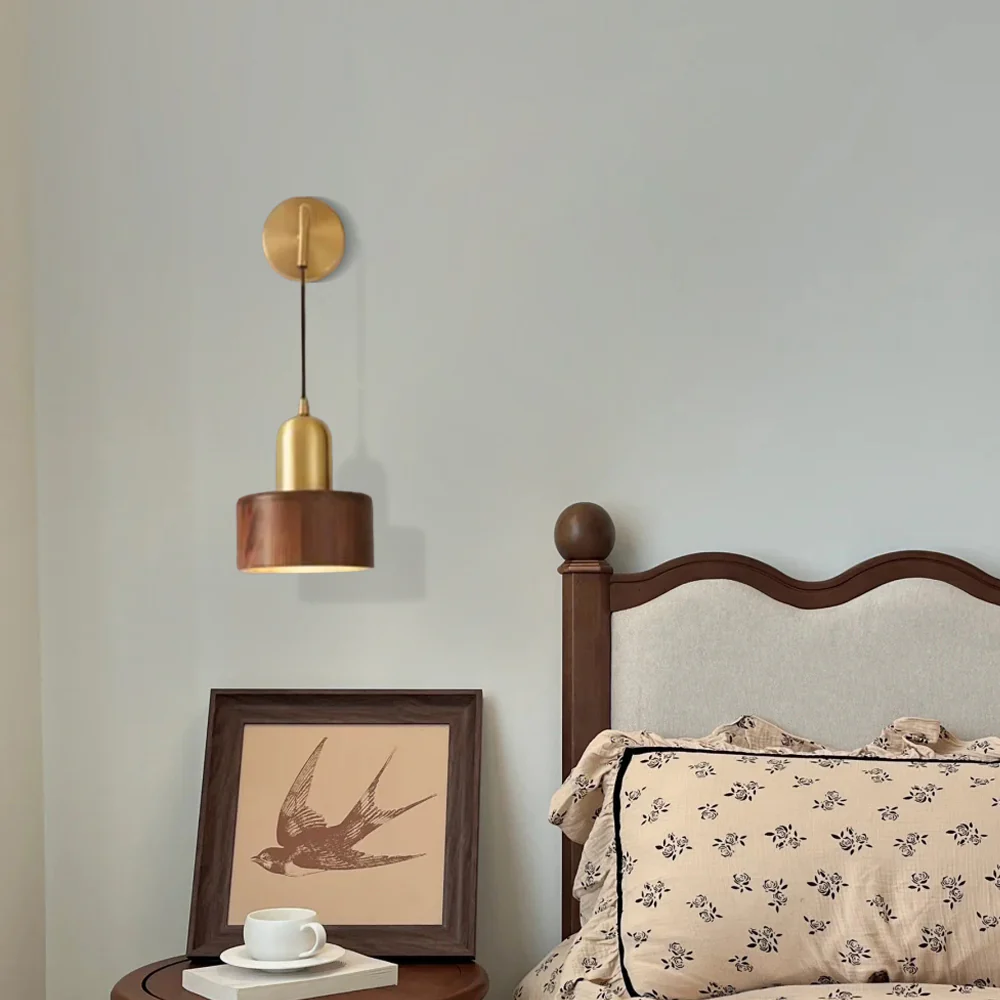 Retro Wandleuchte LED Holz Zylinder Gold Wohnzimmer