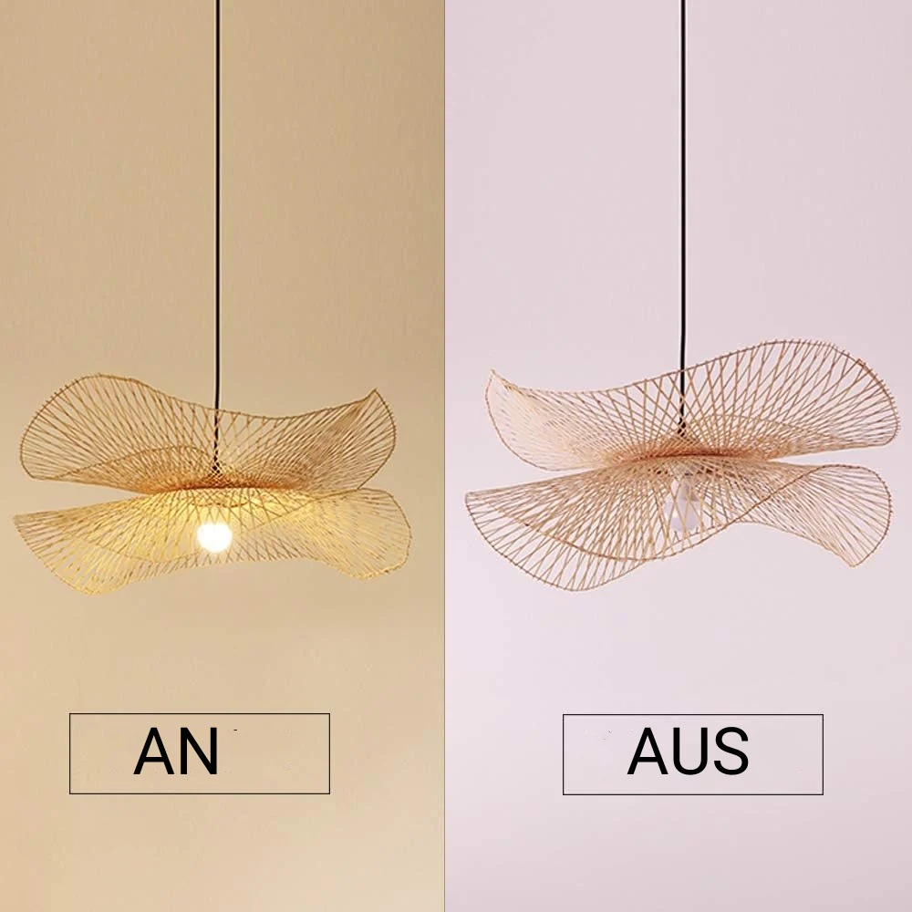 Vintage Pendelleuchte LED Rattan Naturholz Ess/Schlaf/Wohnzimmer