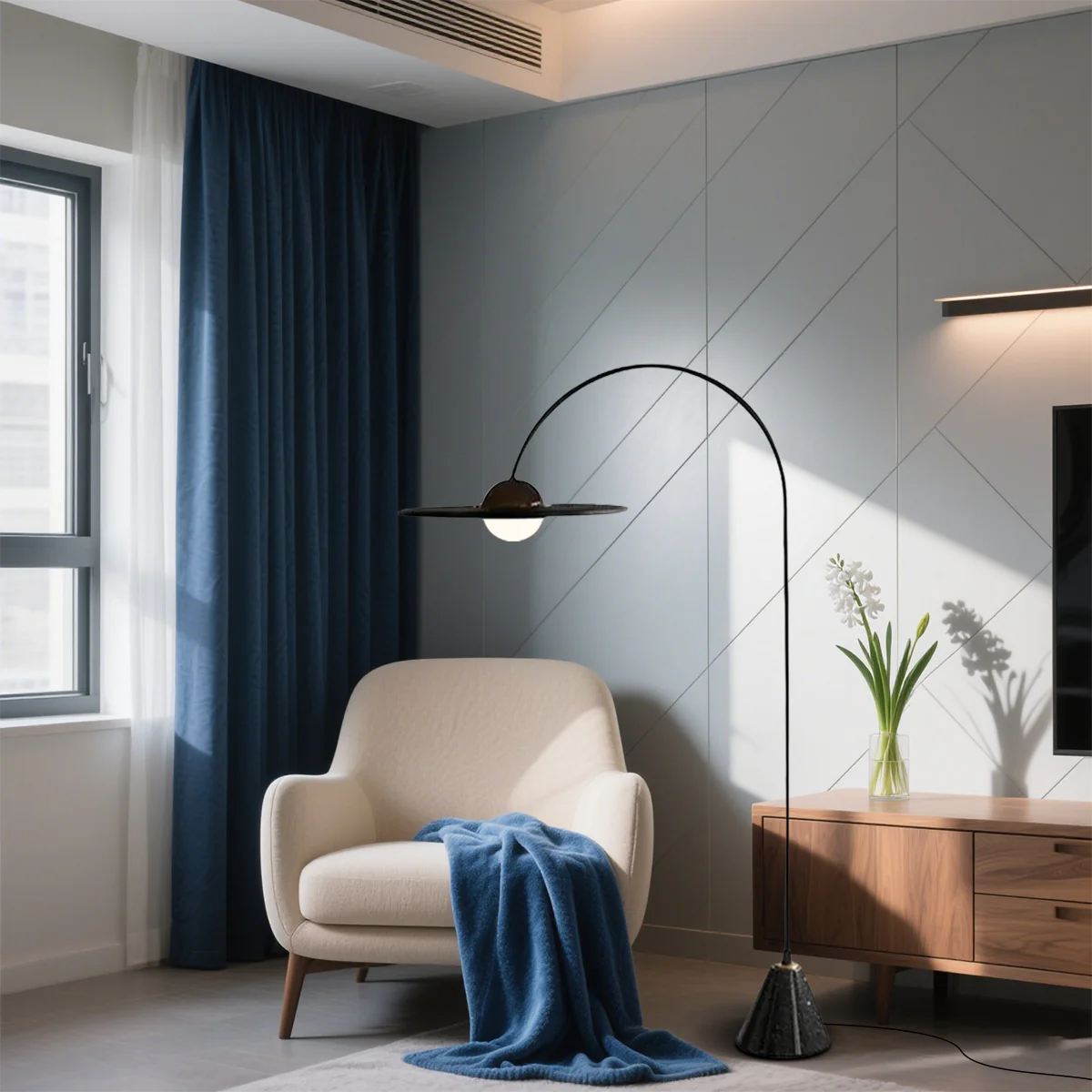 Nordic Stehleuchte LED Rund Schwarz Metall Wohnzimmer