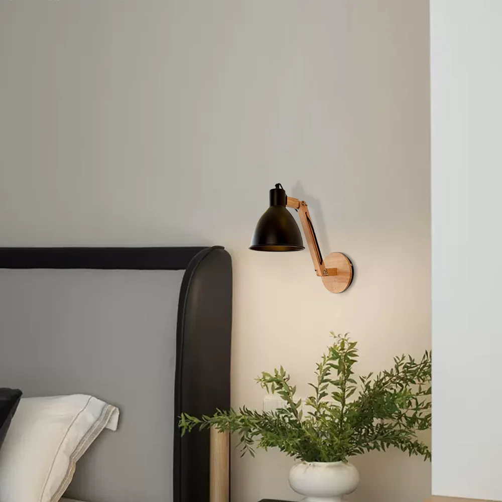 Nordic Wandleuchte LED Kuppel Schwarz Holz/Metall Wohnzimmer