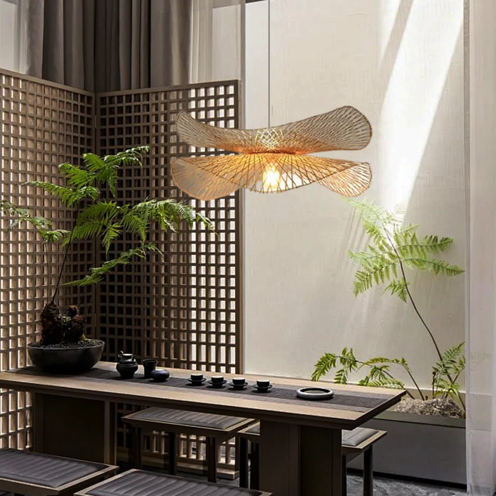 Vintage Pendelleuchte LED Rattan Naturholz Ess/Schlaf/Wohnzimmer