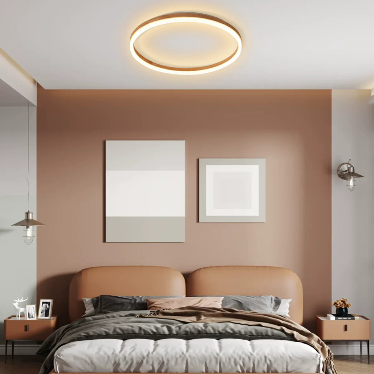 Minimalistisch Deckenleuchte LED Holz Hellbraun Schlafzimmer