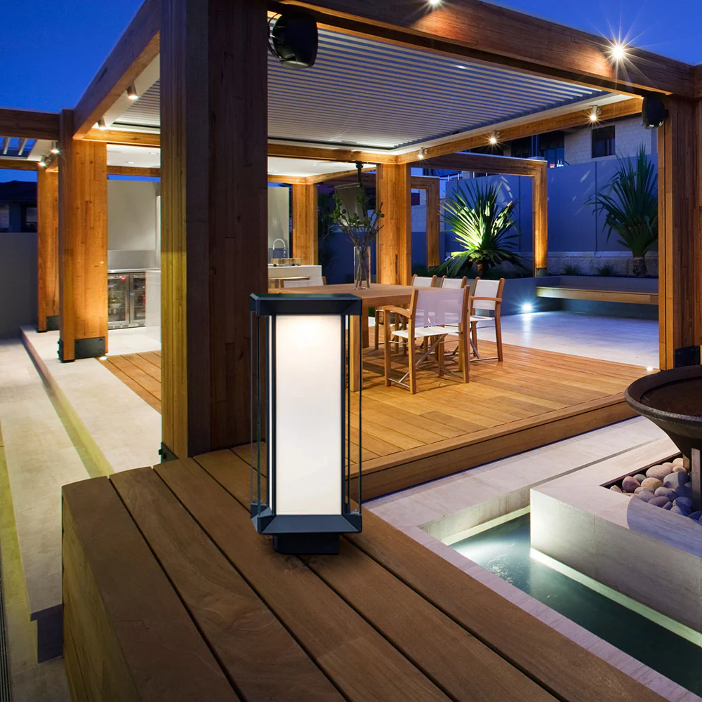 Moderne Außenstehleuchte LED Rechteckig Schwarz Glas Solar Garten/Terrasse