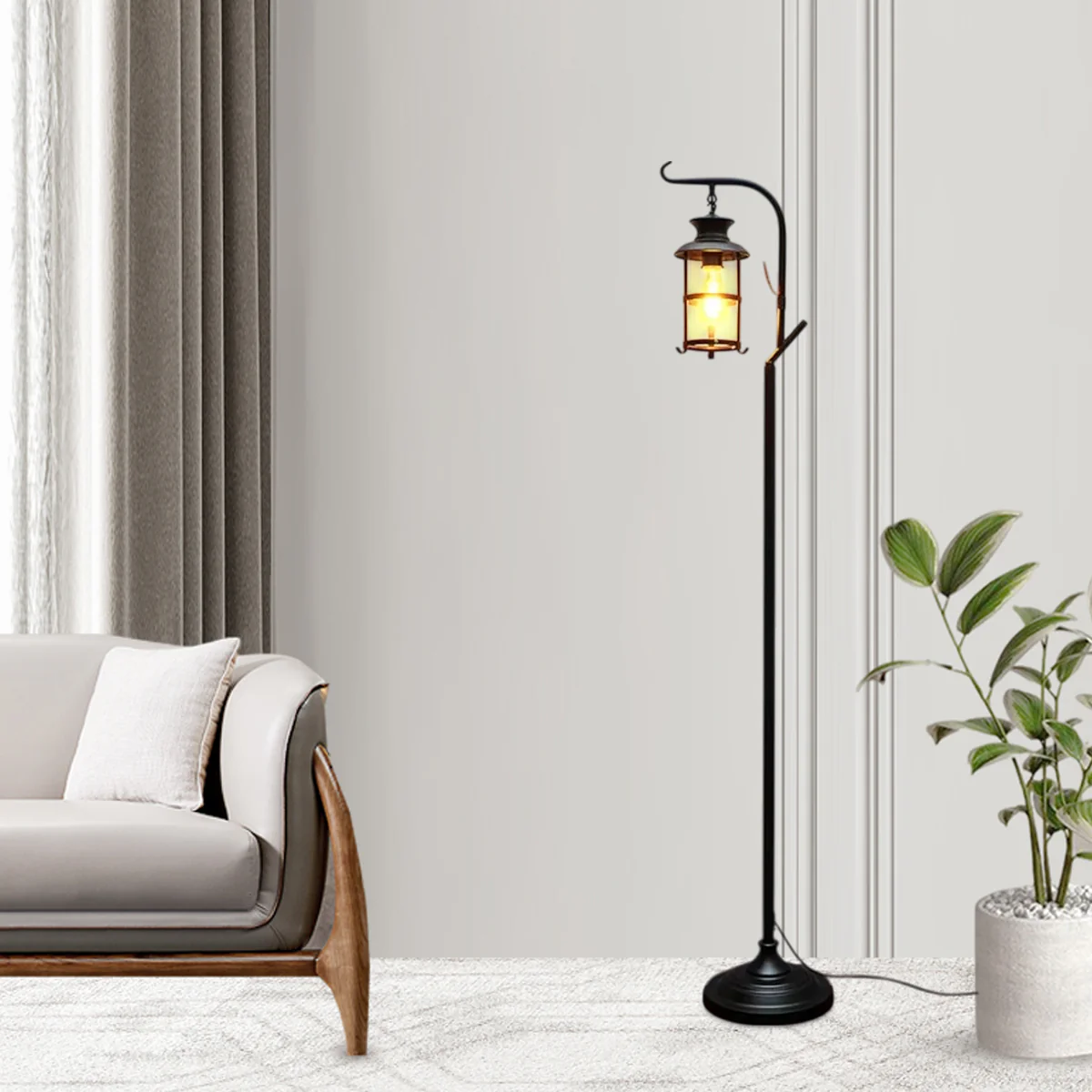 Retro Stehleuchte LED Latern Schwarz/Weiß Metall Wohn/Schlafzimmer